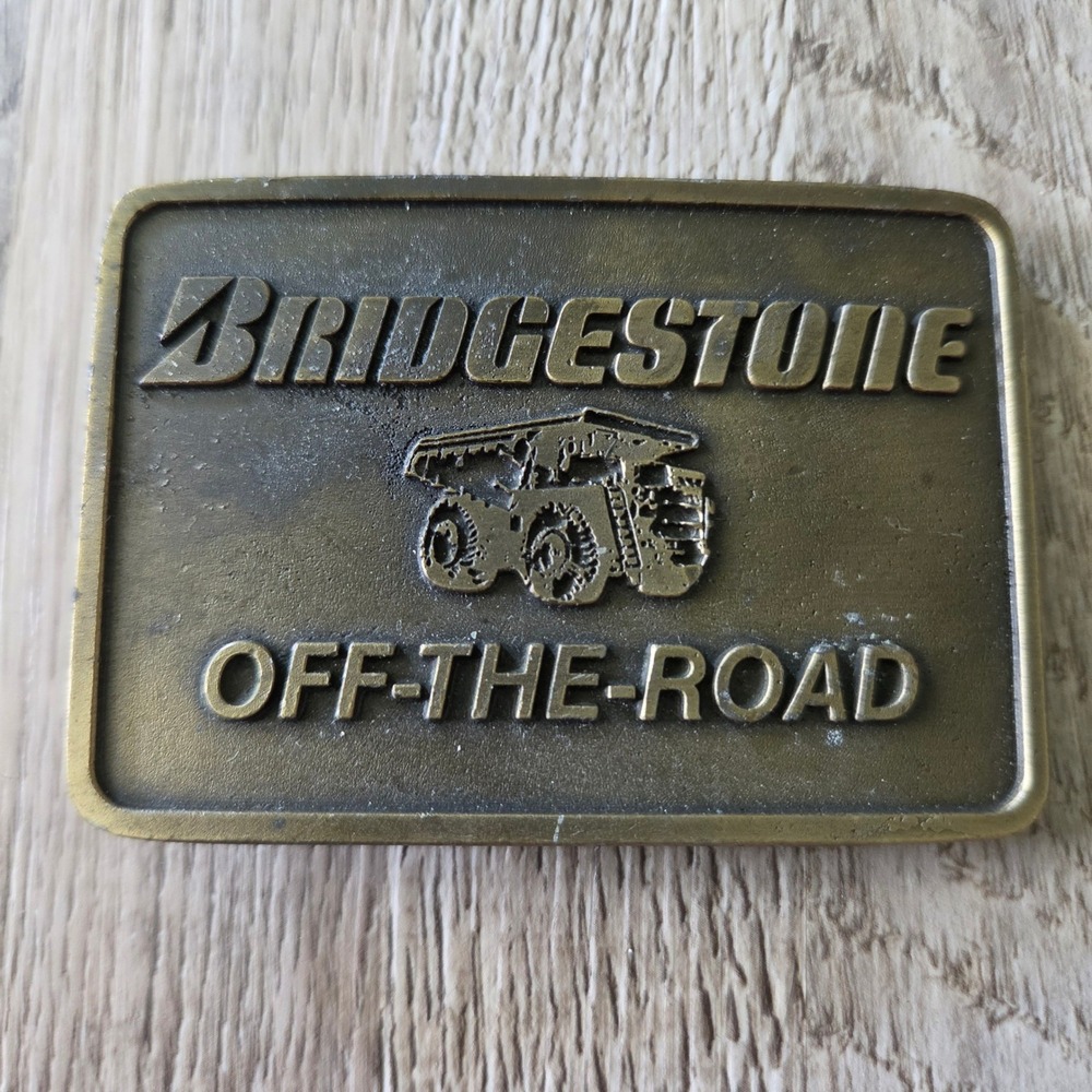 Vintage Bridgestone Off-The-Road Belt Brass Buckle AT Made in Canada Dump Truck